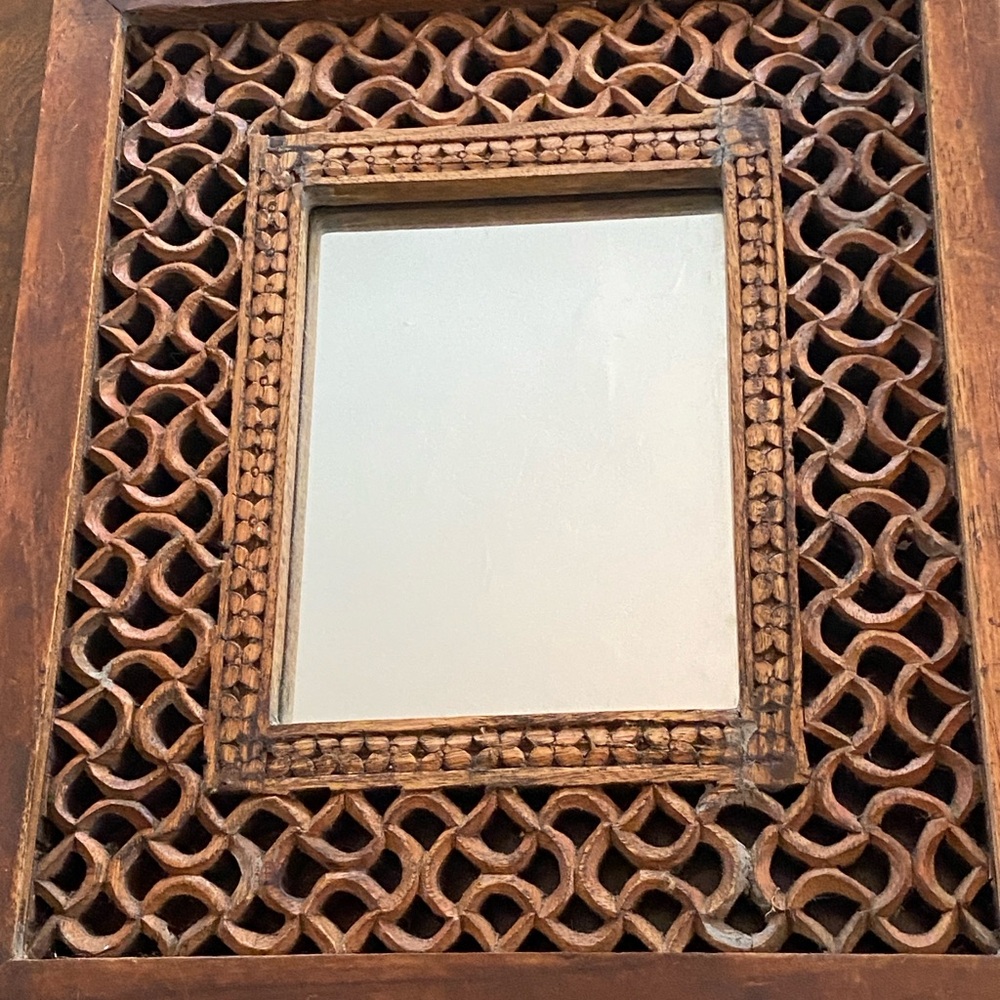 Vintage Pier One Carved Wooden Wall Mirror